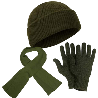 100% Wool Hat, Scarf & Glove Set (Olive Green)