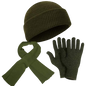 100% Wool Hat, Scarf & Glove Set (Olive Green)