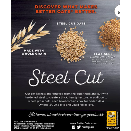 Better Oats Original Steel Cut Oatmeal with Flax Seed, 10pk, 11.6oz