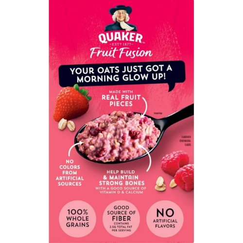 Quaker Instant Oatmeal, Fruit Fusion Raspberry Strawberry,, 8.4oz, 6pk