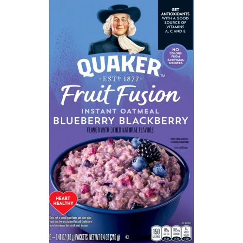 Quaker Instant Oatmeal, Fruit Fusion Blueberry Blackberry, , 8.4oz, 6pk