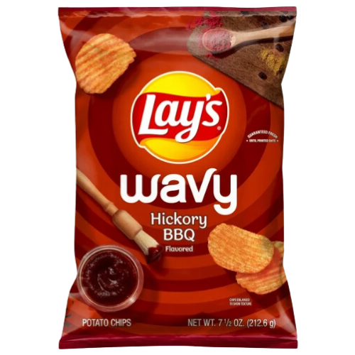 Lay's Wavy Potato Chips, Hickory BBQ, 7.5oz