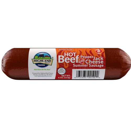 Highland Farms Hot Beef w/Pepper Jack Cheese Summer Sausage 4 oz