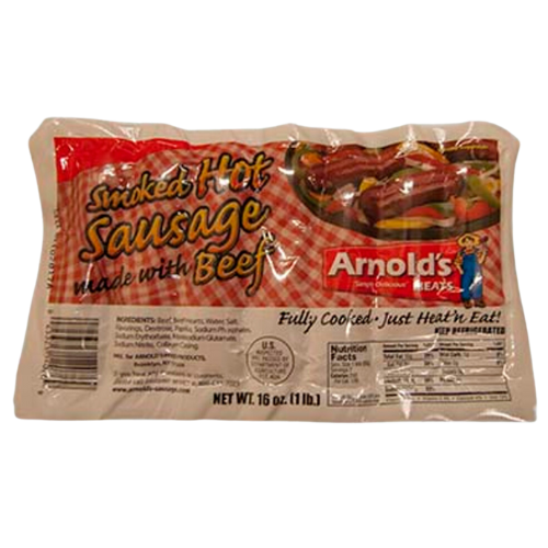 Arnold's Smoked Hot Beef Sausage, 16oz (Pork Free)