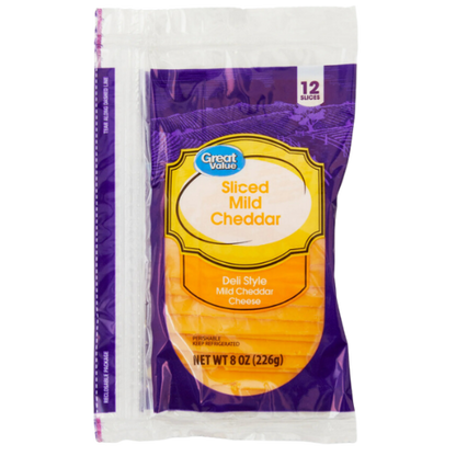 Sliced Mild Cheddar Cheese, 8oz, 12 Count