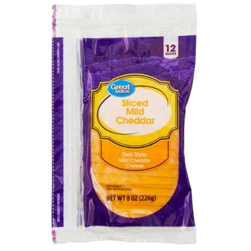 Sliced Mild Cheddar Cheese, 8oz, 12 Count