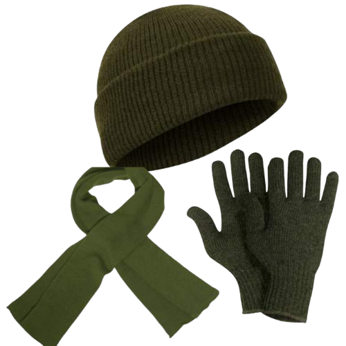 100% Wool Hat, Scarf & Glove Set (Olive Green)