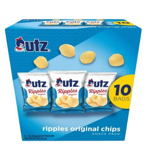 Utz Ripples Original Chips Snack Pack, Potato Chips, 1oz, 10ct