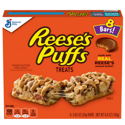 Reese's Puffs Breakfast Cereal Peanut Butter & Cocoa Bars, 8ct