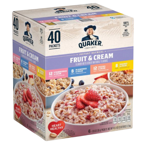 Quaker Instant Oatmeal Fruit & Cream, Variety Pack 42.3oz., 40pk.